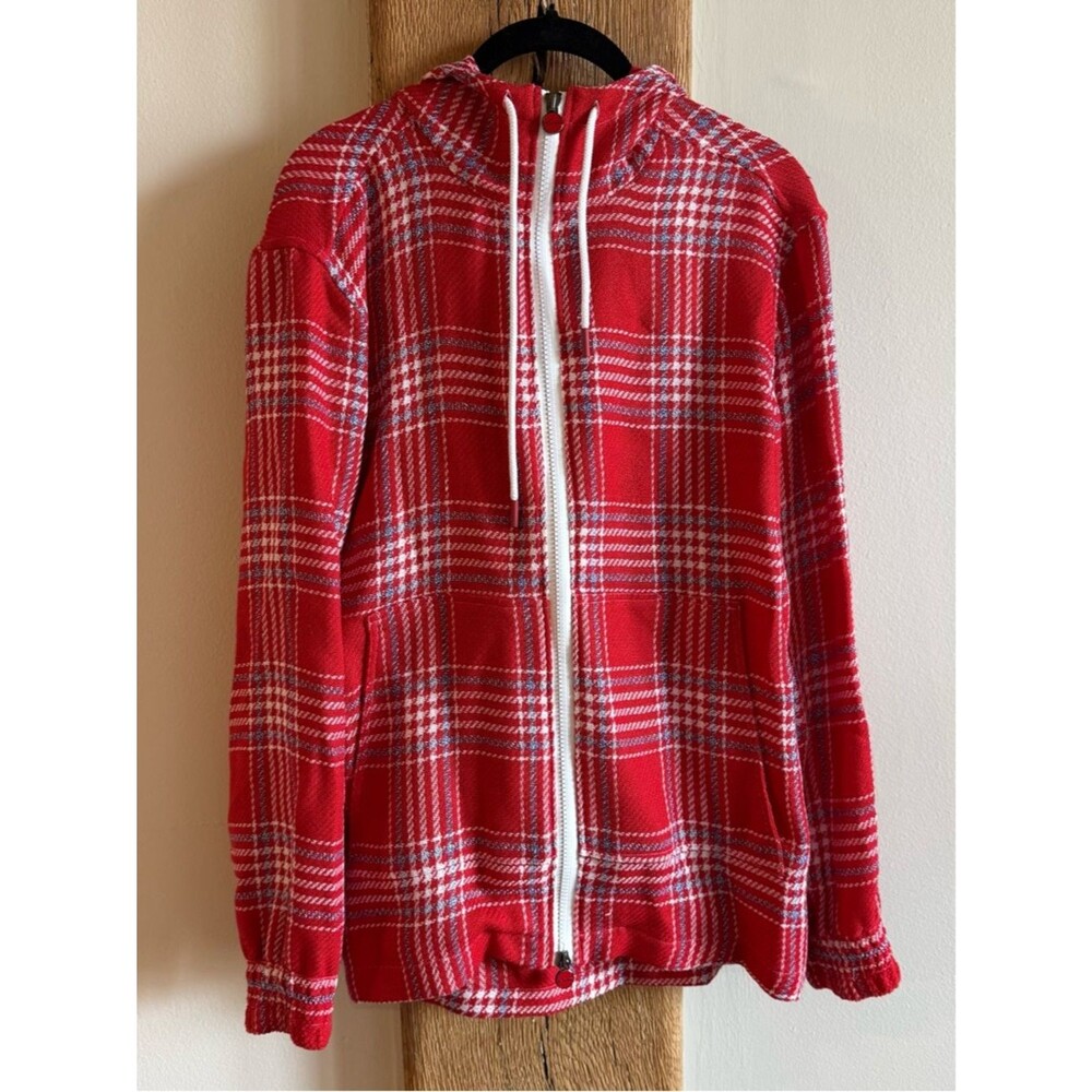 Kiton Plaid Cashmere/Linen Zip Up Hoodie - Red/Blue Medium